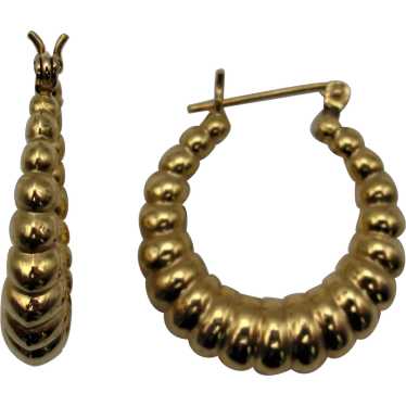 Fancy Puffy Scallop Hoops Earrings, 14k yellow gol