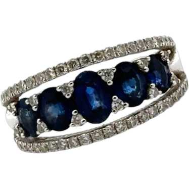 Diamond Blue Sapphire 14 Karat White Gold Tapered… - image 1