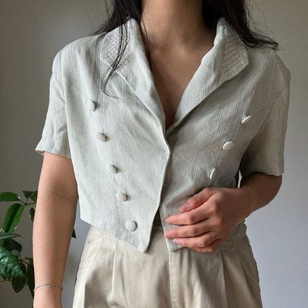 Vintage 90s button front loose fit boxy blouse be… - image 7