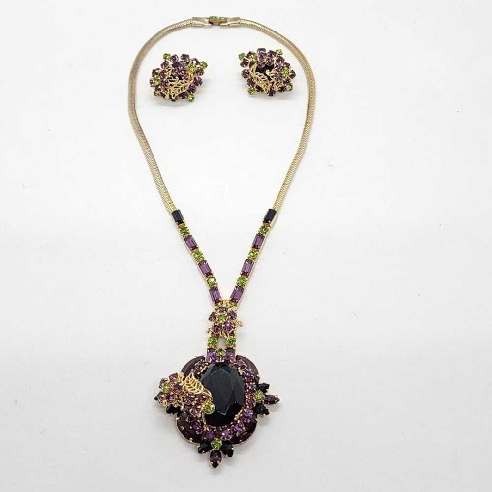 Vintage Gold Alice Caviness Purple Green Necklace… - image 10