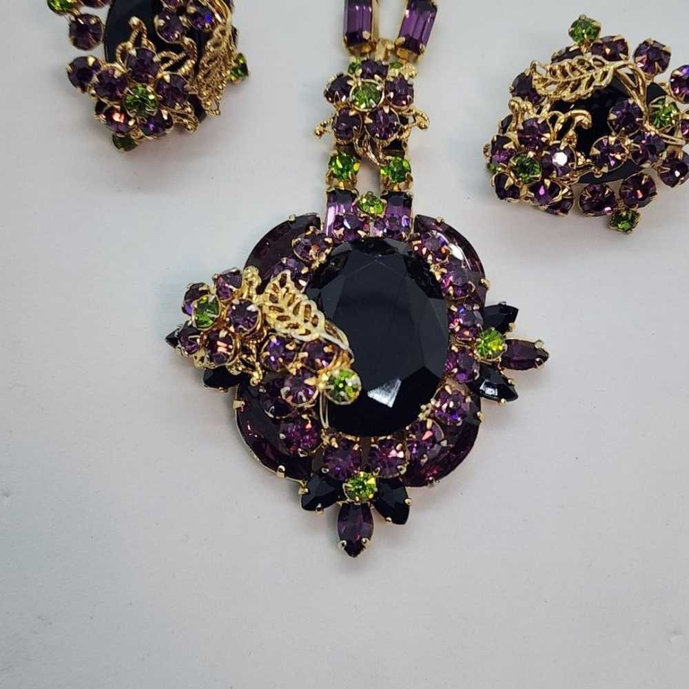 Vintage Gold Alice Caviness Purple Green Necklace… - image 2