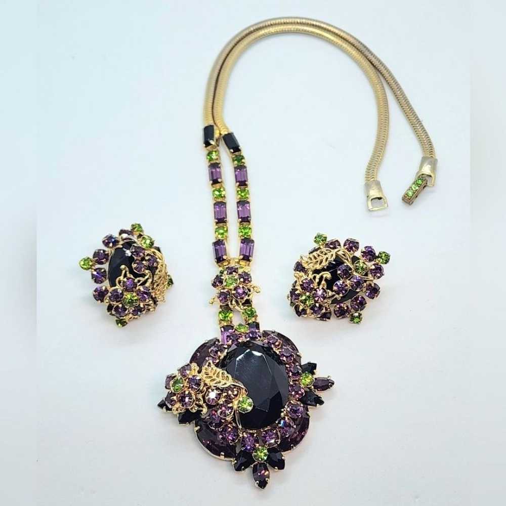 Vintage Gold Alice Caviness Purple Green Necklace… - image 4