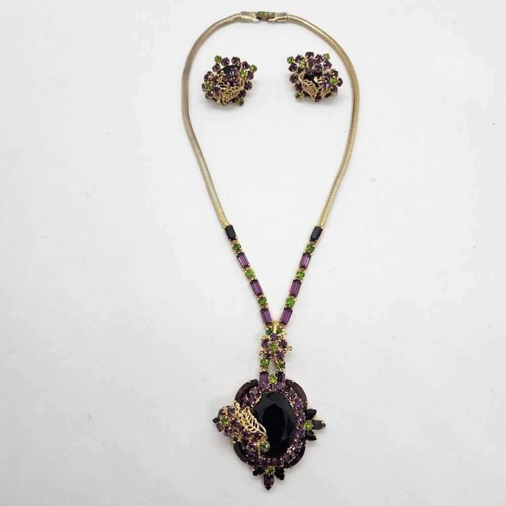 Vintage Gold Alice Caviness Purple Green Necklace… - image 7