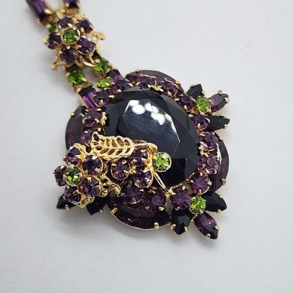 Vintage Gold Alice Caviness Purple Green Necklace… - image 9