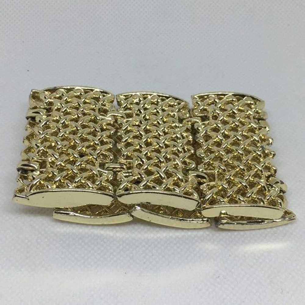Vintage Wide Light Gold Bracelet, Basket Weave De… - image 4