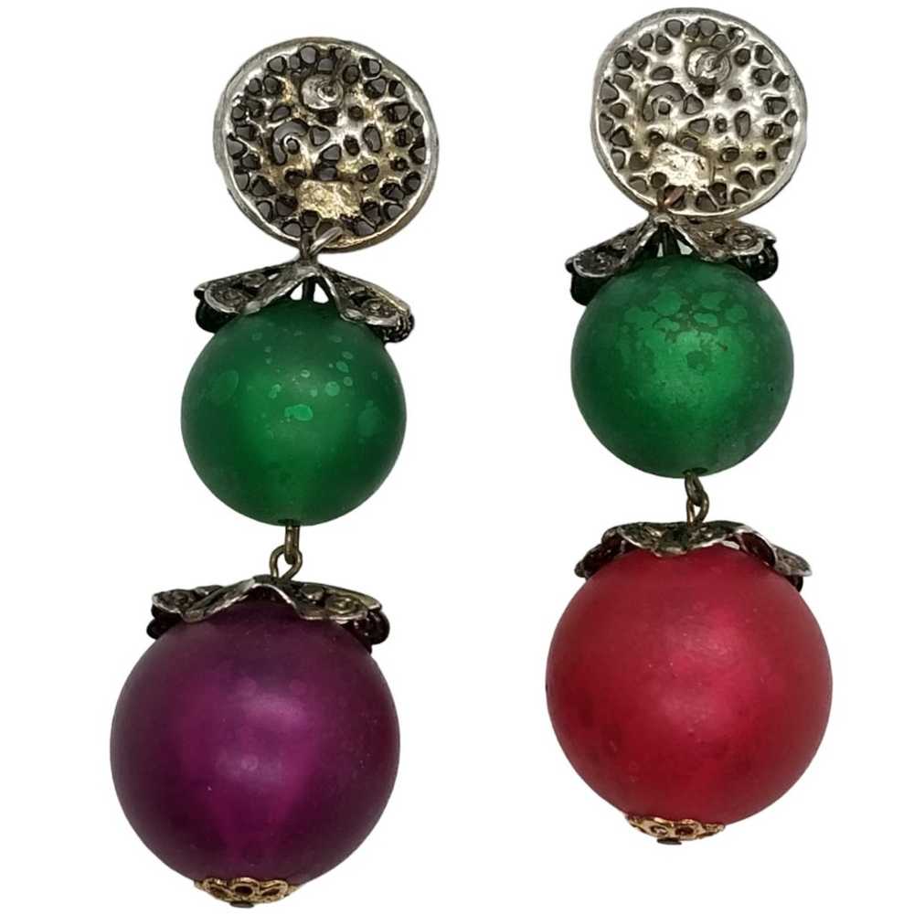VINTAGE GREEN, RED & PURPLE ACRYLIC HOLLOW BALL D… - image 3