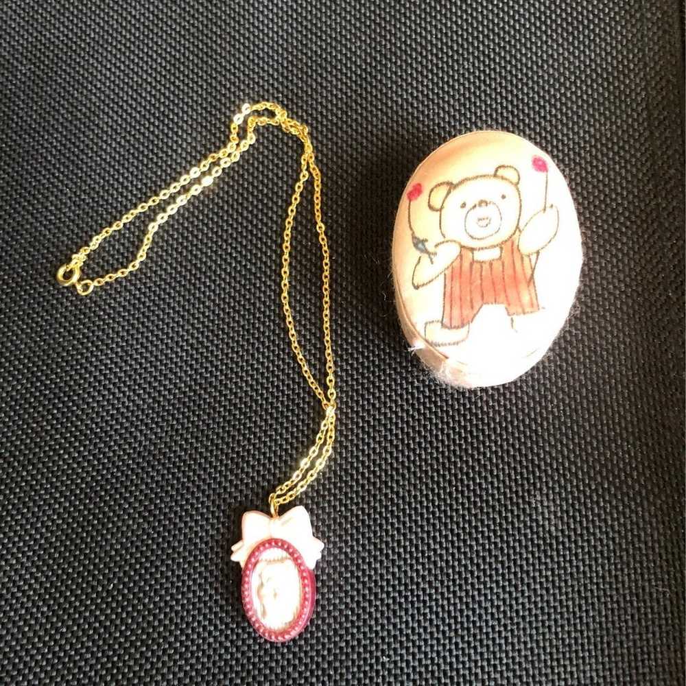 Girls bear necklace vintage Avon/ case - image 1