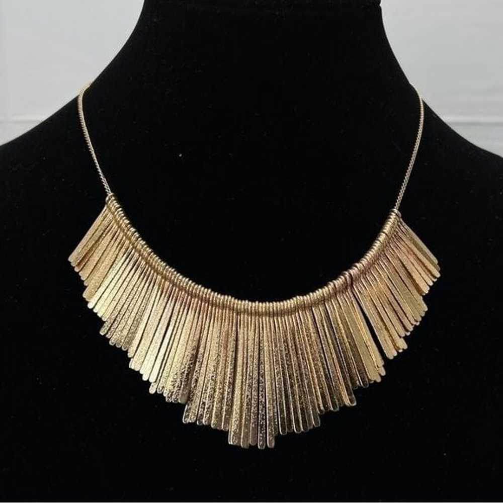 Vintage Textured Gold Metal Fringe Necklace - image 1