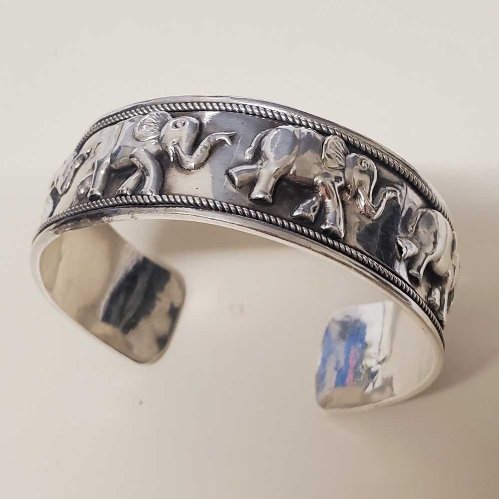 Vintage Sterling silver good luck Elephant Cuff b… - image 1