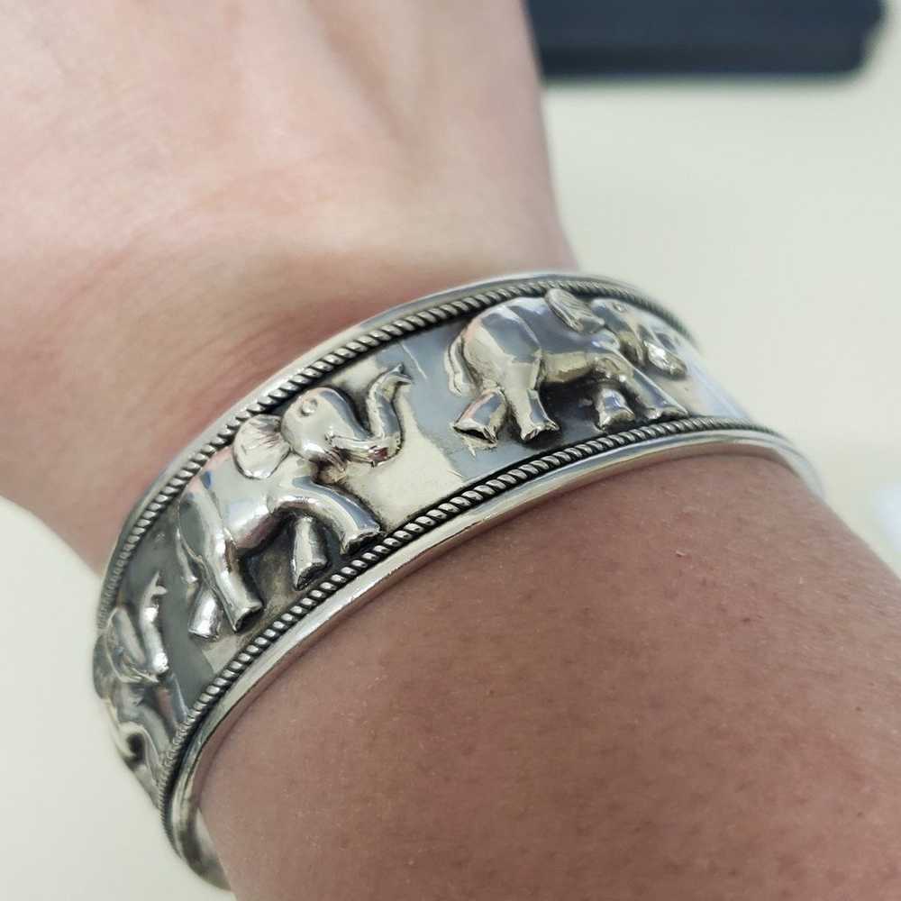 Vintage Sterling silver good luck Elephant Cuff b… - image 4