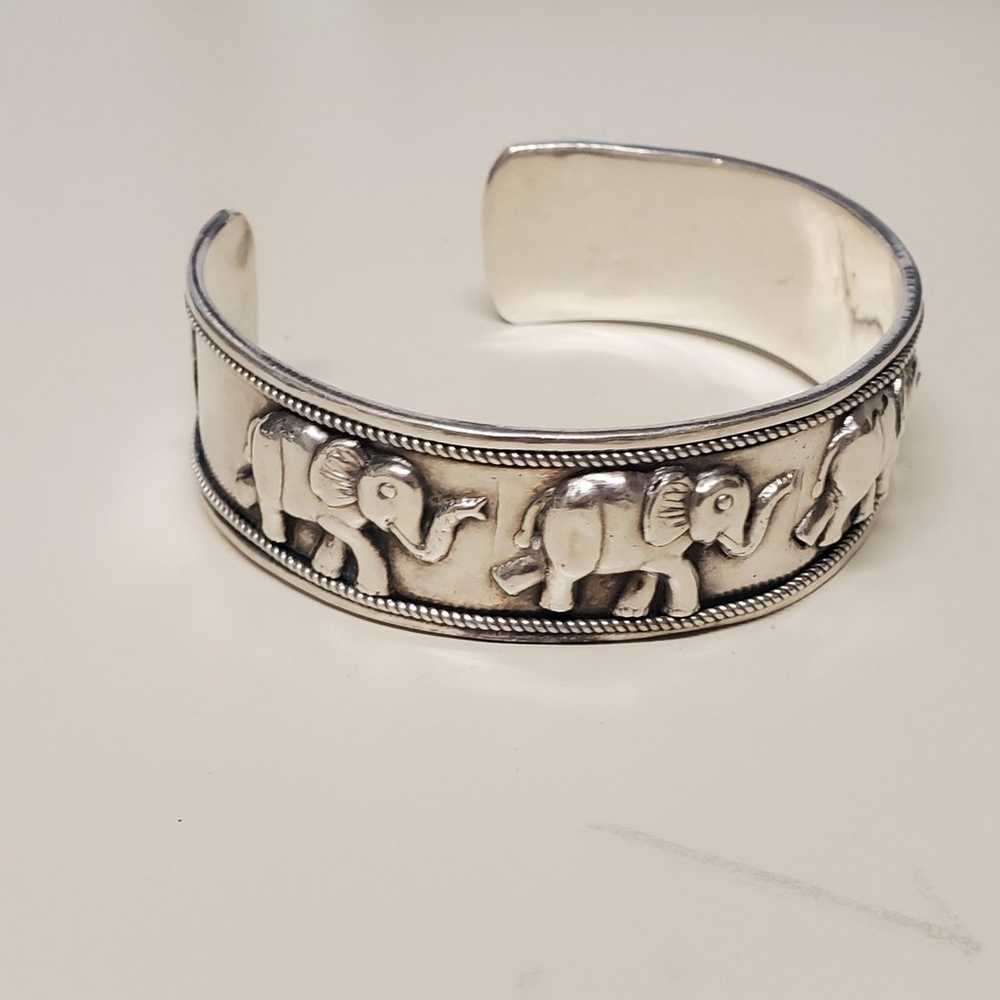 Vintage Sterling silver good luck Elephant Cuff b… - image 7