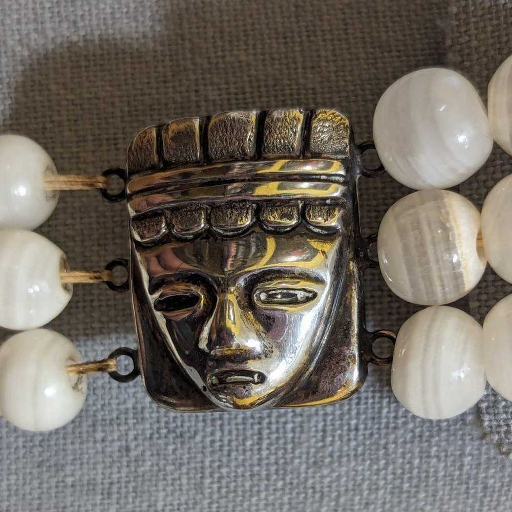 Vintage Mexican Aztec Mayan 925 Sterling Bracelet - image 2