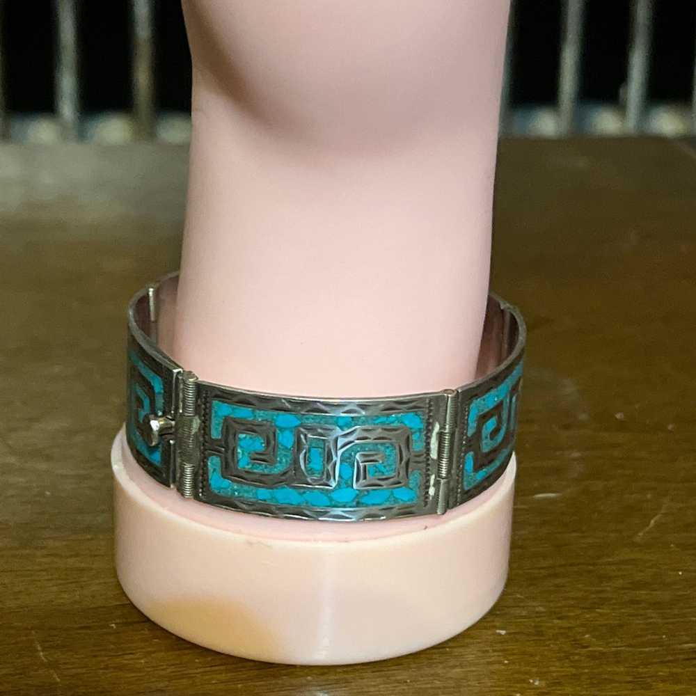 Vintage 925 Taxco Mexico Inlaid Turquoise Link Br… - image 4
