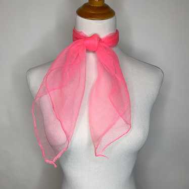 50s Hot Pink Crinkle Chiffon Sheer Scarf Headscarf