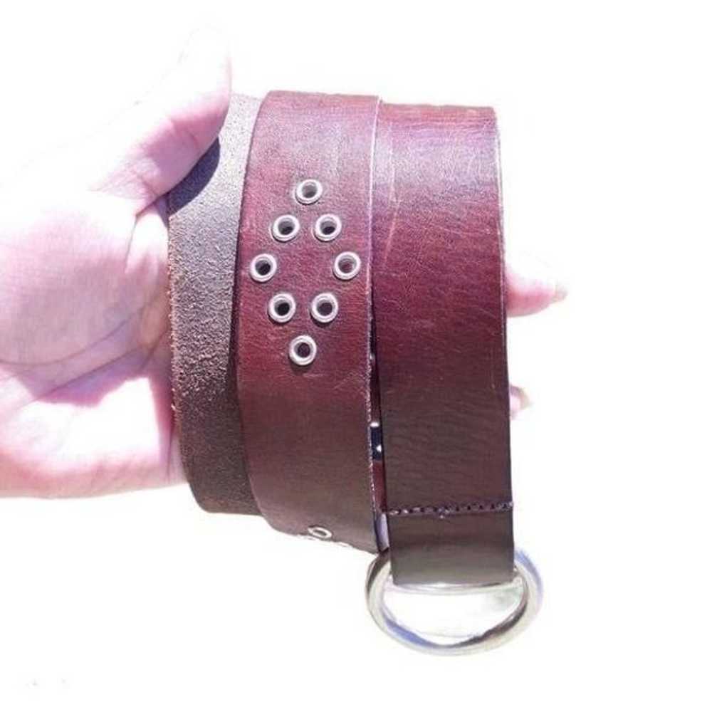 Vintage Belt Brown Leather 1.5" Silver O Ring Gro… - image 1