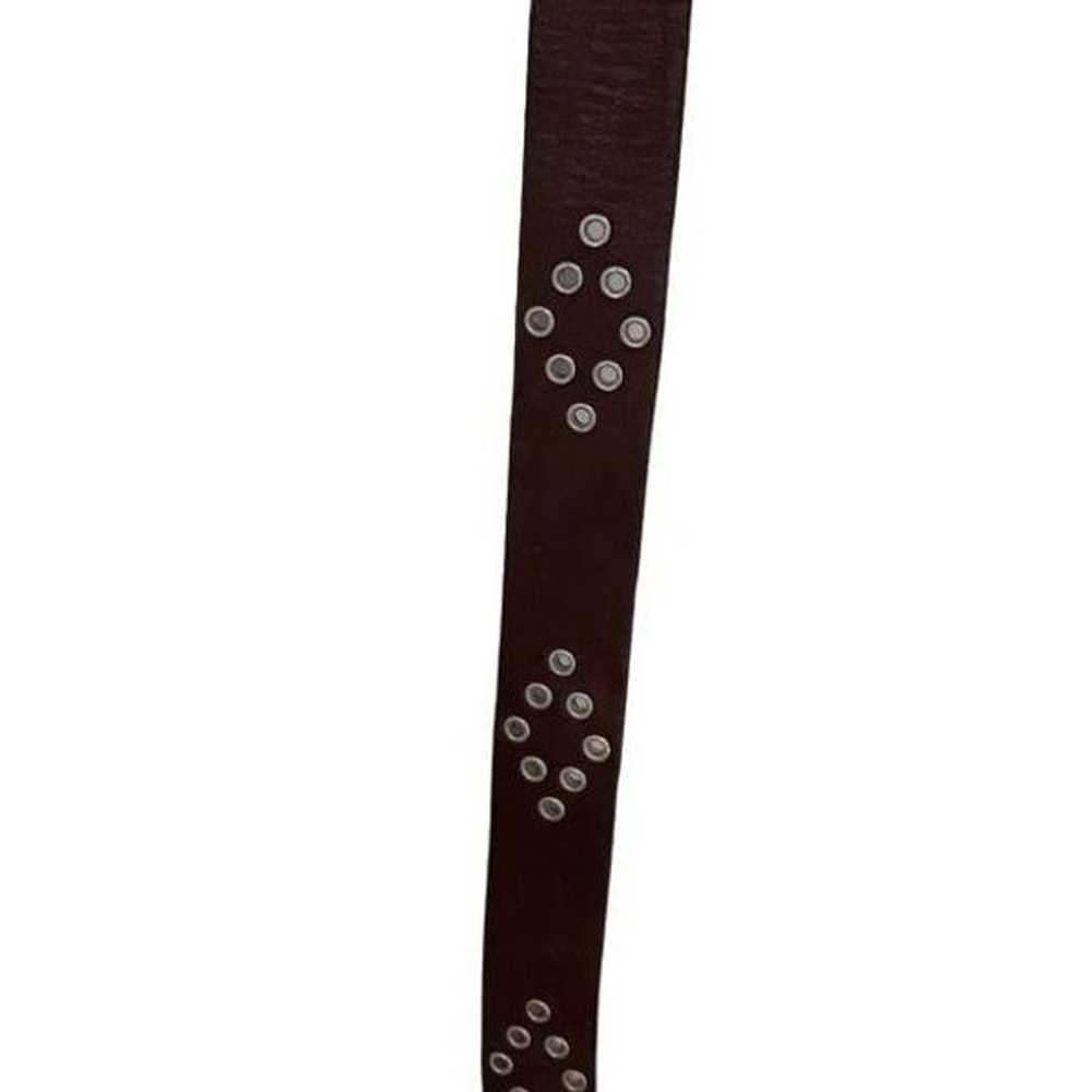 Vintage Belt Brown Leather 1.5" Silver O Ring Gro… - image 3