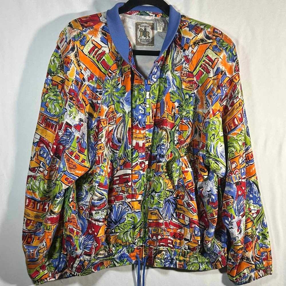 Kriss Kross Retro 100% Silk Jacket Coat Mix print… - image 1