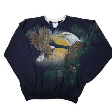 Vintage Allover Print Big Eagle Graphic Sweatshirt