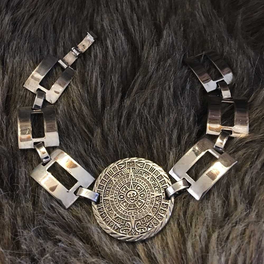 Vintage Vintage Mexican Silver Aztec chunky link … - image 5