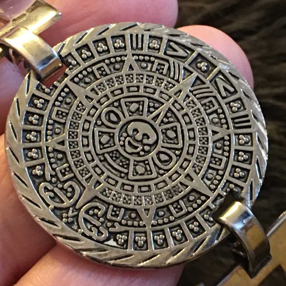 Vintage Vintage Mexican Silver Aztec chunky link … - image 7