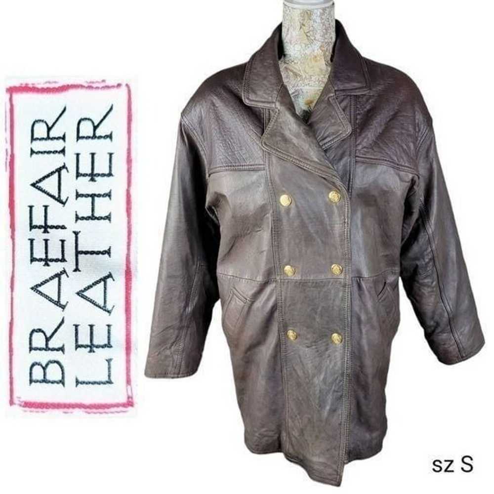 Braefair Vintage 80s Brown Leather Crested Gold B… - image 1