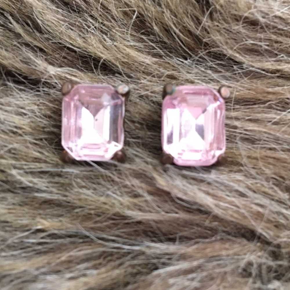 Vintage Vintage rectangle pink crystal stone earr… - image 1