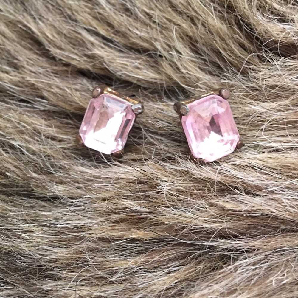Vintage Vintage rectangle pink crystal stone earr… - image 2