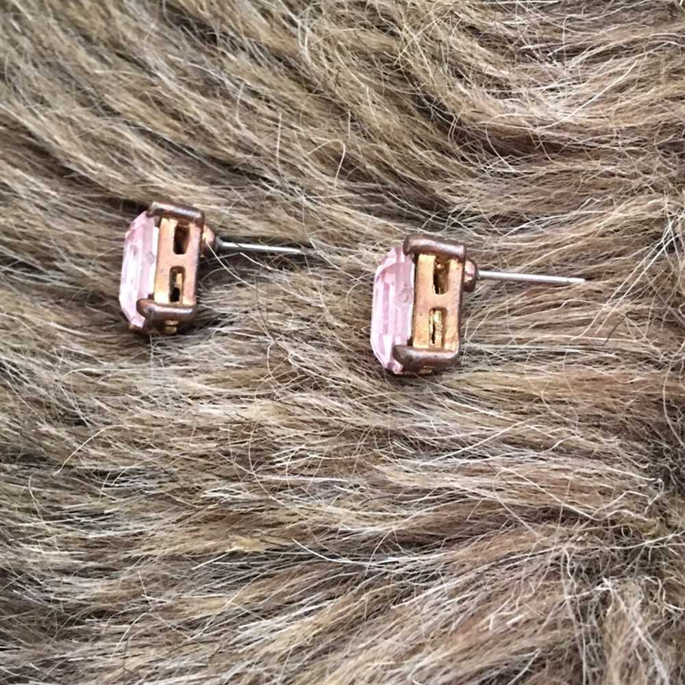 Vintage Vintage rectangle pink crystal stone earr… - image 3