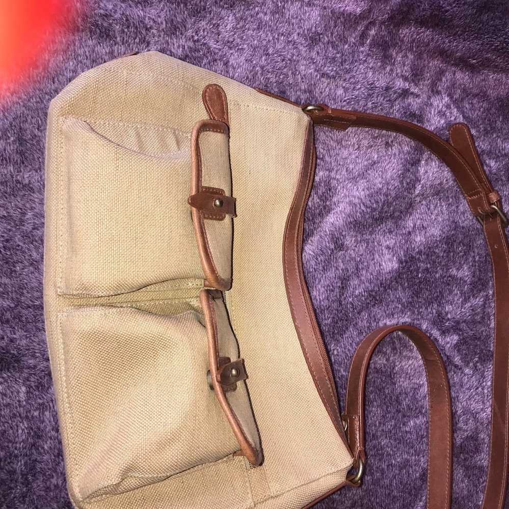 Burlap & Leather Handbag By Relic - image 4