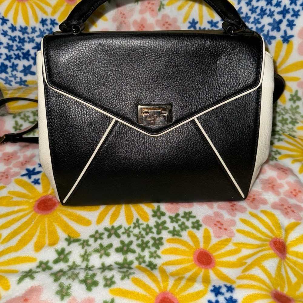 Kate Spade 100% Leather handbag Black Ivory Envel… - image 2