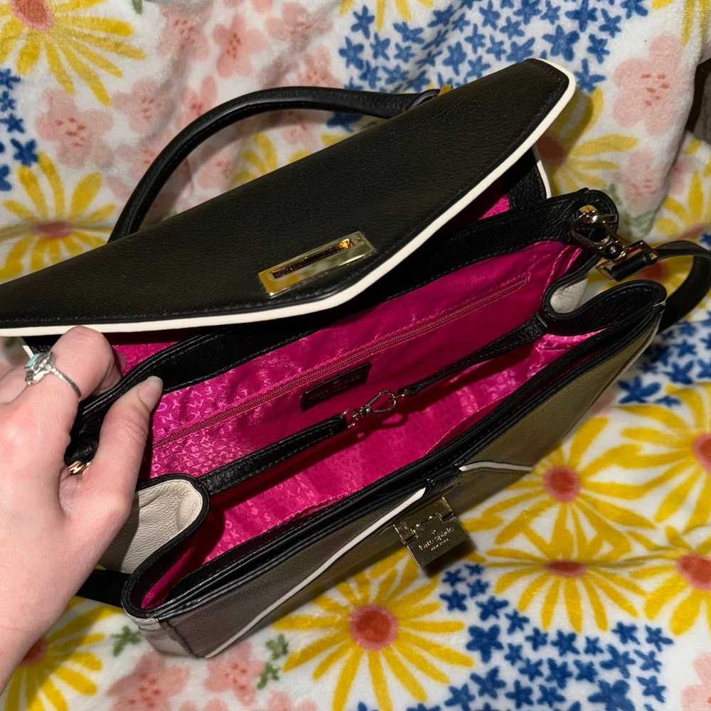 Kate Spade 100% Leather handbag Black Ivory Envel… - image 4