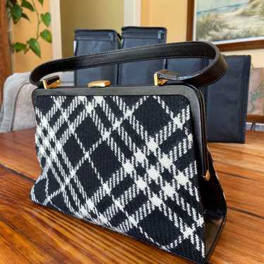 Vintage Wool Burberry B&W Handbag Purse - image 1