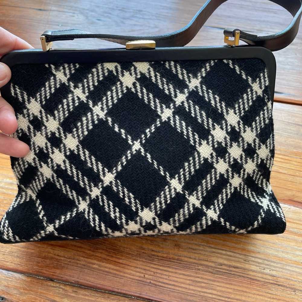 Vintage Wool Burberry B&W Handbag Purse - image 2