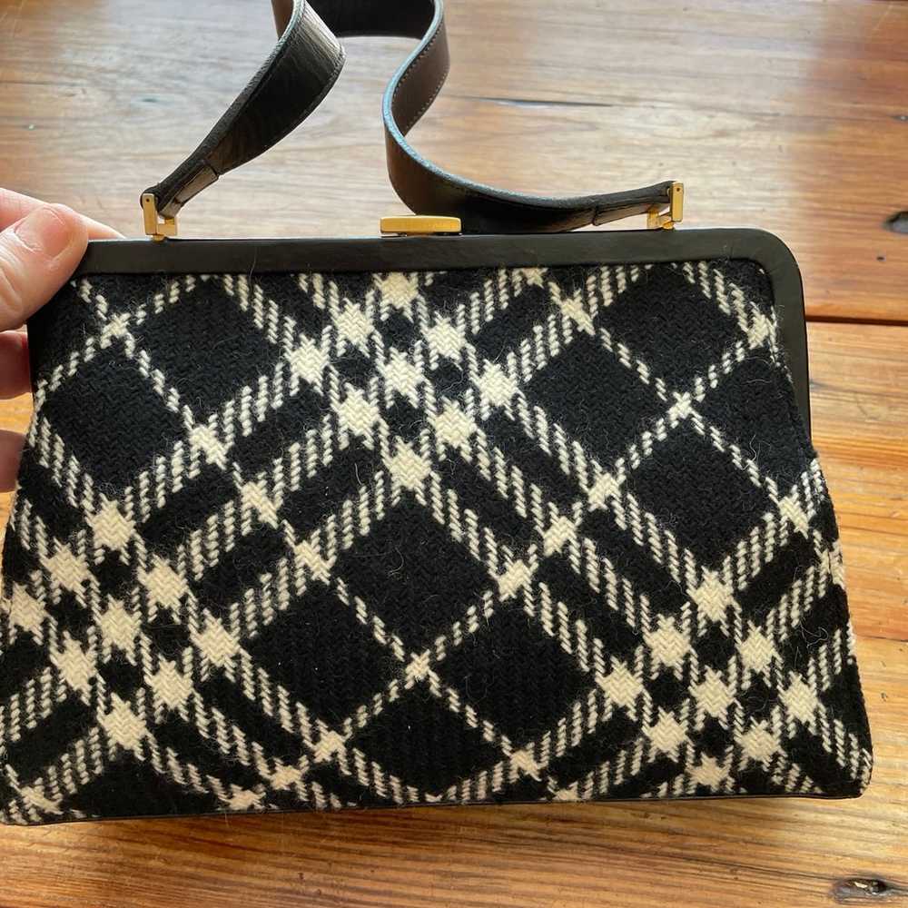 Vintage Wool Burberry B&W Handbag Purse - image 3