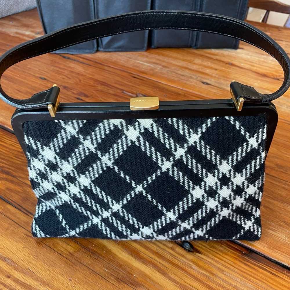 Vintage Wool Burberry B&W Handbag Purse - image 4