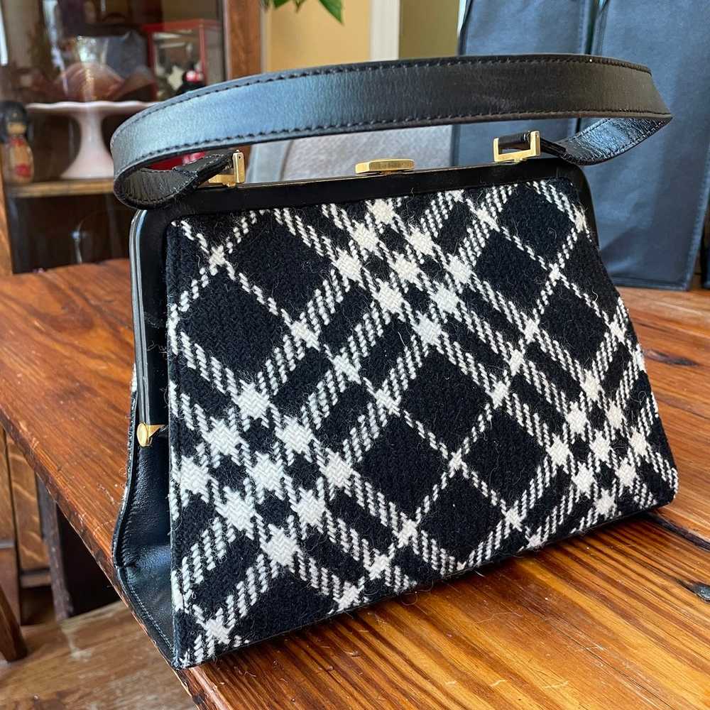 Vintage Wool Burberry B&W Handbag Purse - image 7