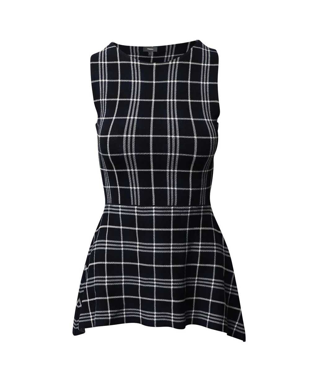 Theory Lustrate Plaid Peplum Blouse in Navy Blue … - image 1