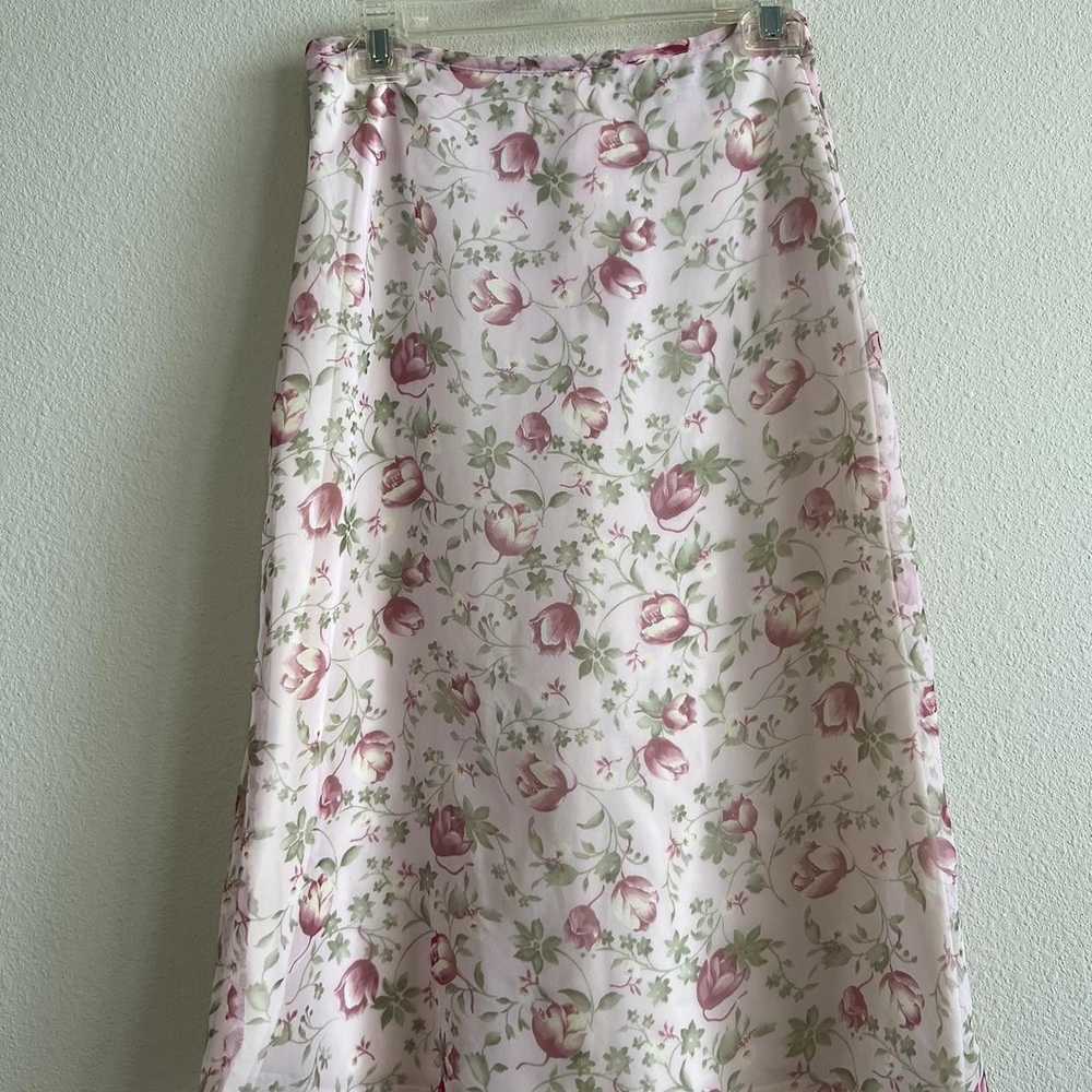 Designer Pink Roses Floral Vintage Sheer Skirt - image 1