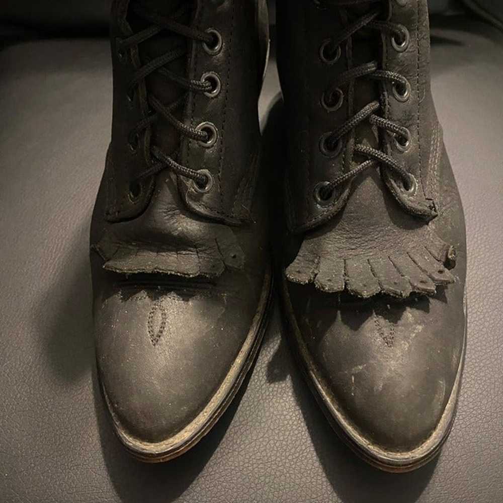 Vintage Laredo Black Leather Pointed Toe Fringe B… - image 2