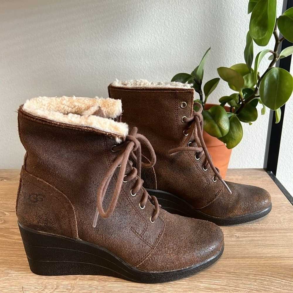 UGG Waterproof Suede Wedge Lace Tie Boot Booties,… - image 4