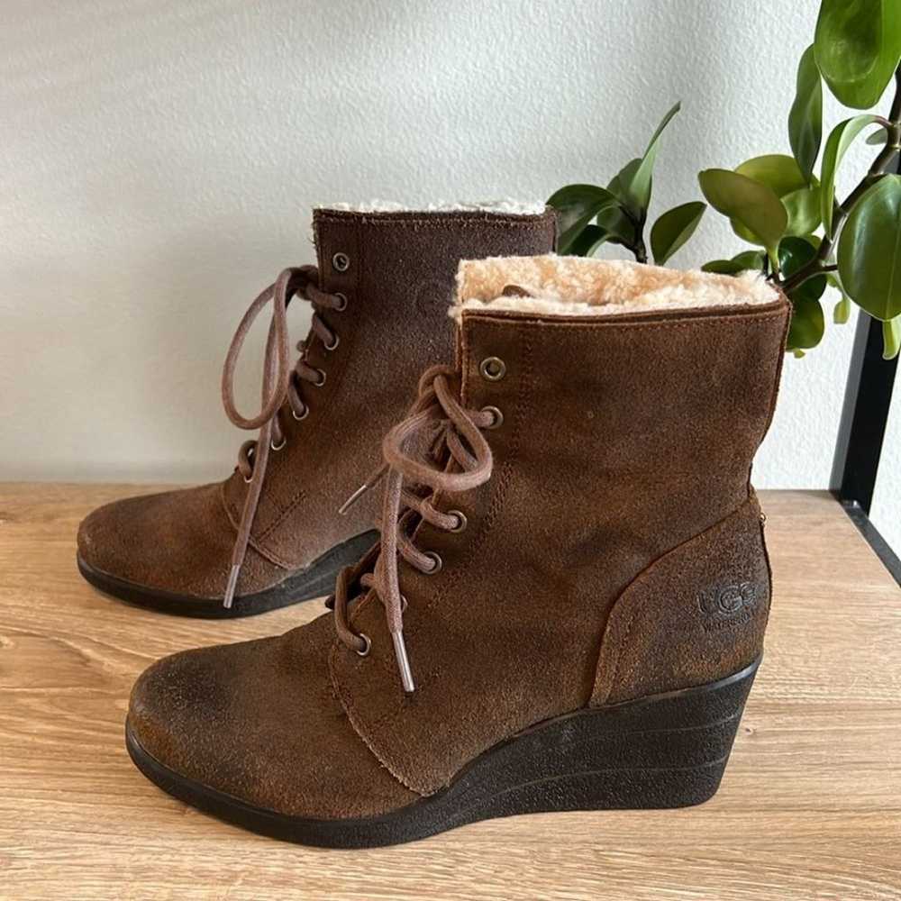 UGG Waterproof Suede Wedge Lace Tie Boot Booties,… - image 6