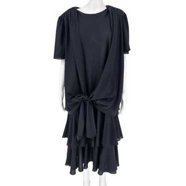 Vintage Risa Ann Ruffle Midi Dress Black XL - image 1