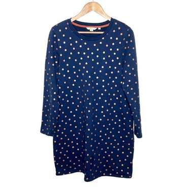 Boden Polka Dot Sweatshirt Dress Navy Blue Copper… - image 1