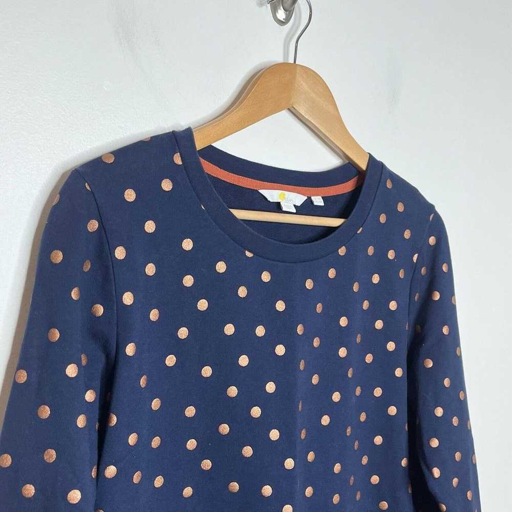 Boden Polka Dot Sweatshirt Dress Navy Blue Copper… - image 2