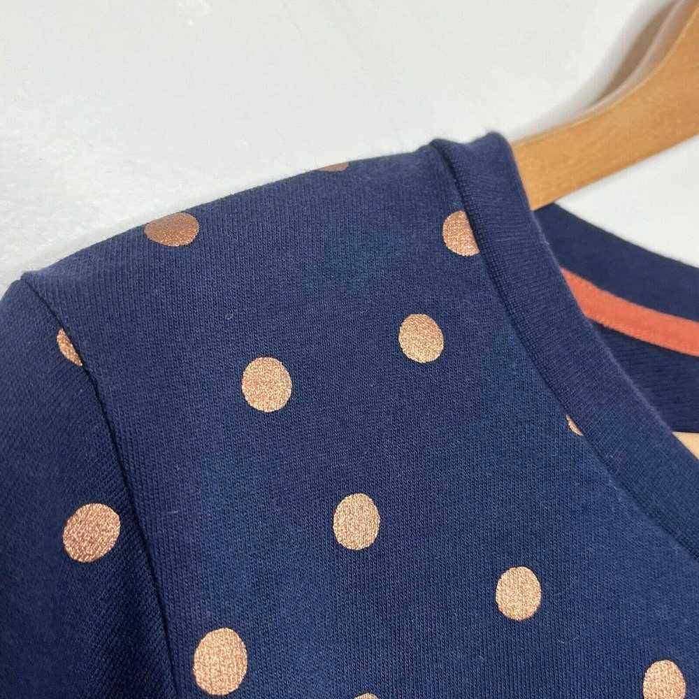 Boden Polka Dot Sweatshirt Dress Navy Blue Copper… - image 3