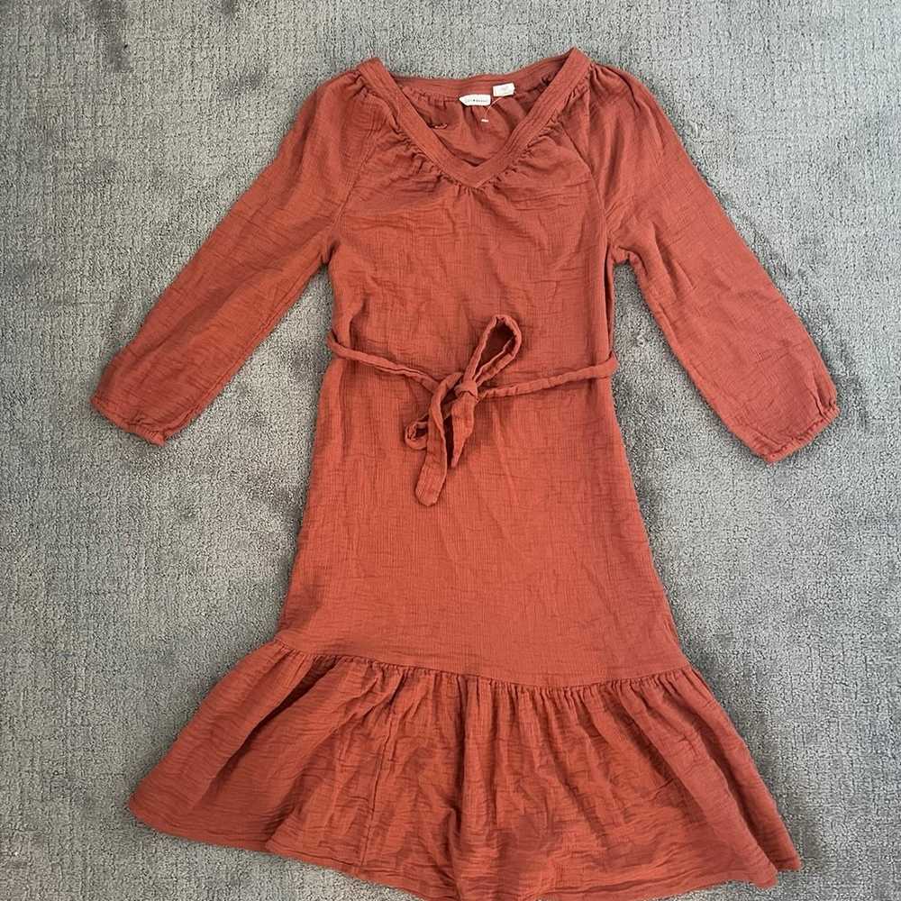 Lucky Brand Orange Gauze Waist Tie MIDI Dress - image 1