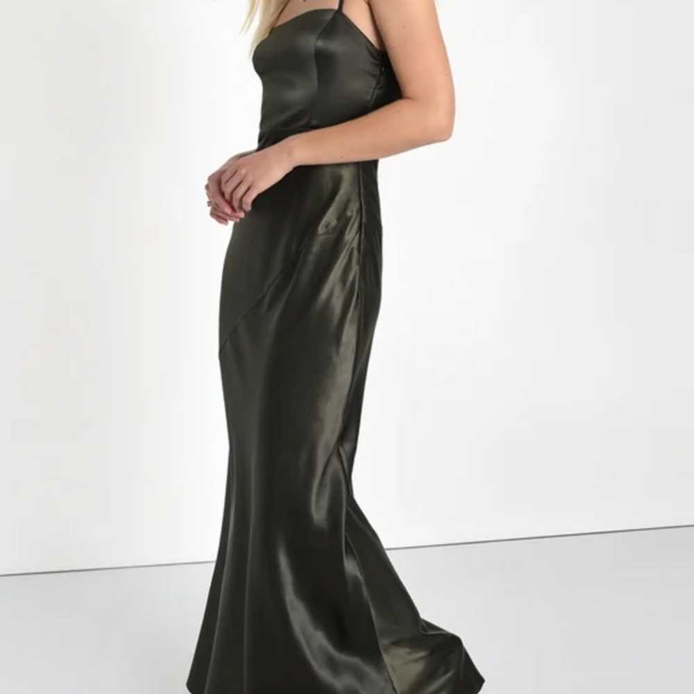 Lulus Endlessly intriguing olive green satin maxi… - image 2