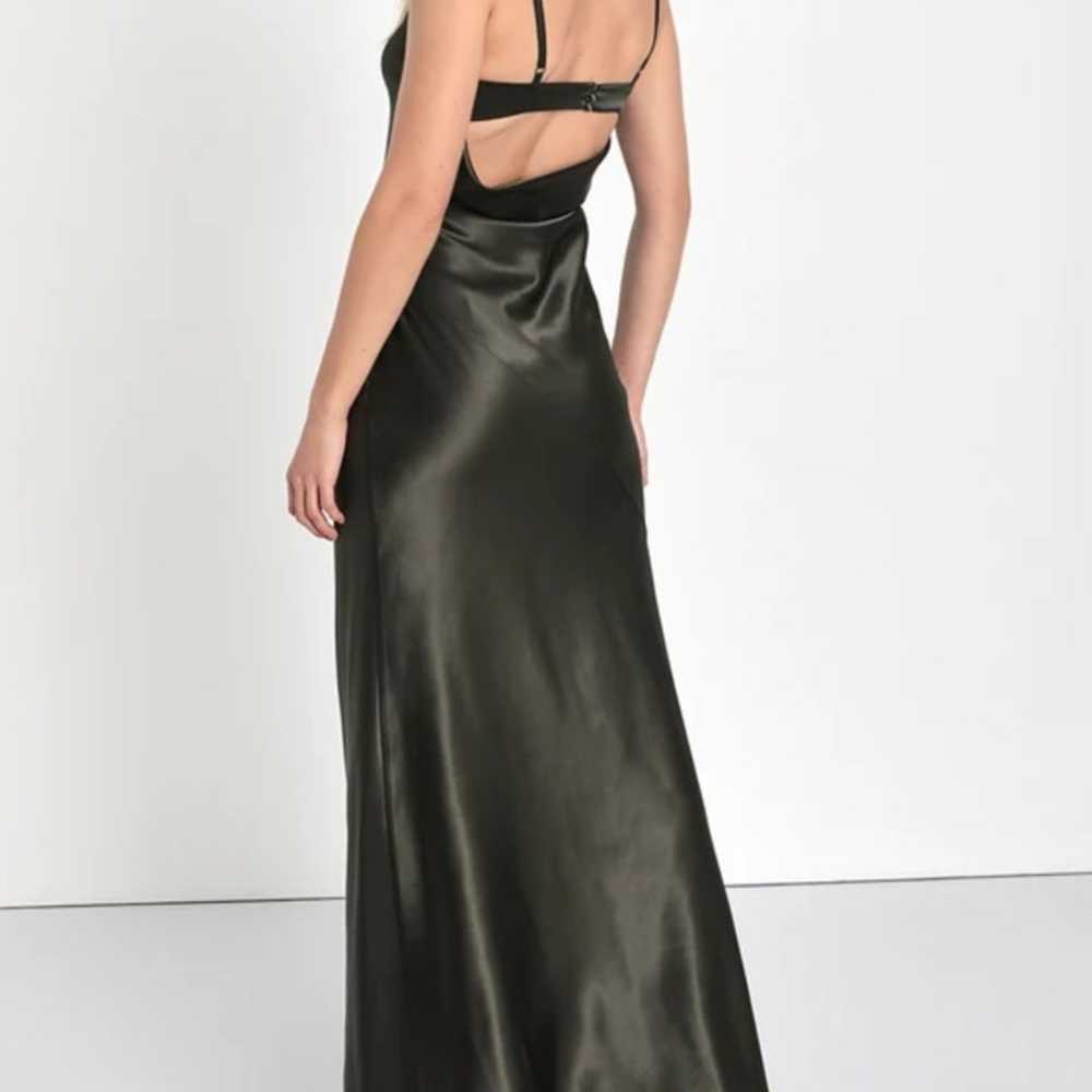 Lulus Endlessly intriguing olive green satin maxi… - image 4