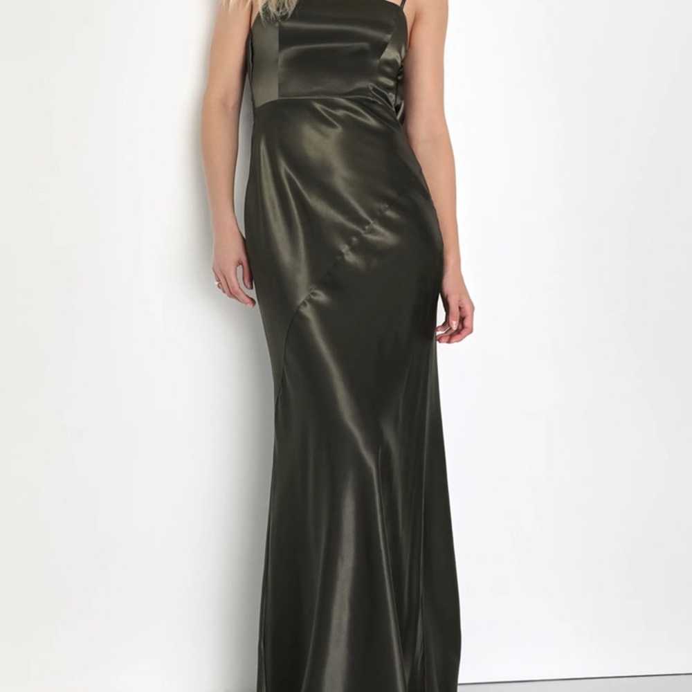 Lulus Endlessly intriguing olive green satin maxi… - image 5