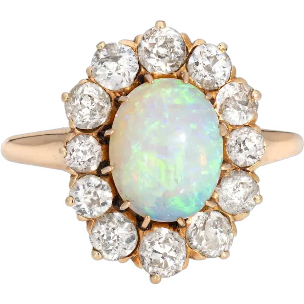 Antique Victorian Opal Diamond Ring 14 Karat Yell… - image 1